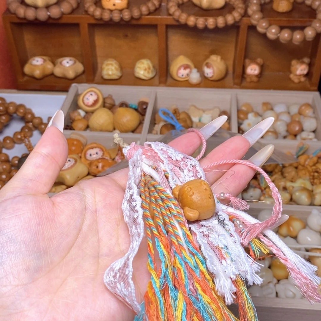 猴头核桃手串小熊米米 粉红泡泡