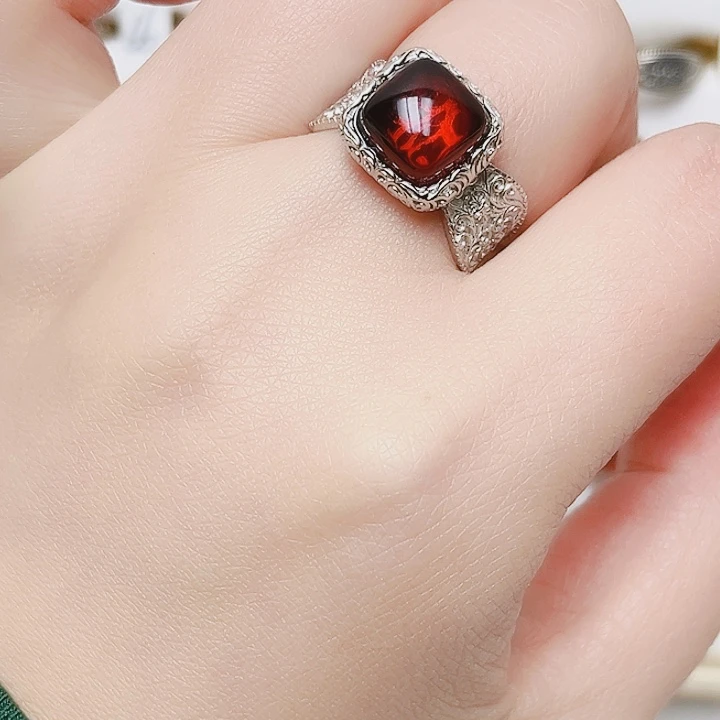 血珀银S925镶嵌戒指