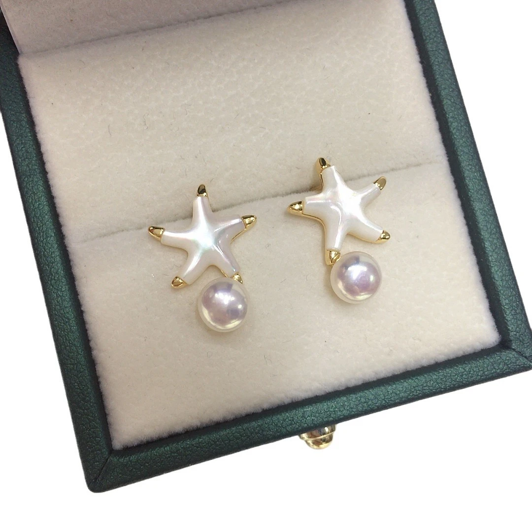 铜合金贝壳耳饰 DIY精致海星款耳钉 高亮 小灯泡