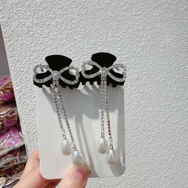 A274-D黑色蝴蝶结流苏小抓一对【满15包邮发货】可爱仙女儿童发饰