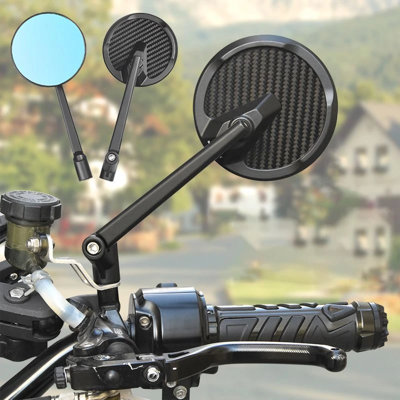 碳纤纹后视镜电动车摩托车通用改装反光镜盲区电动车后视镜圆形
