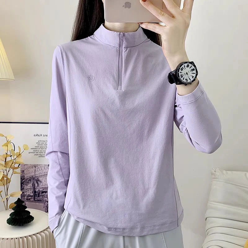 探拓速干衣男女春夏立领户外运动长袖T恤透气登山跑步弹力快干衣