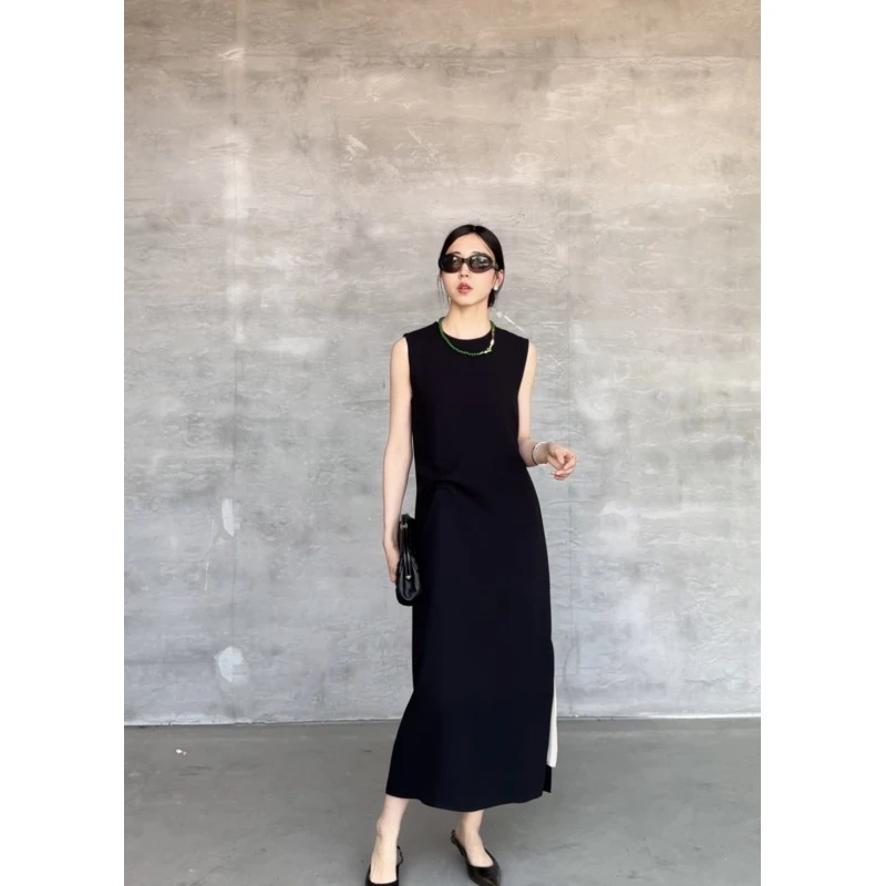 设计感开叉设计无袖两件套 后开衩连衣裙 HL086