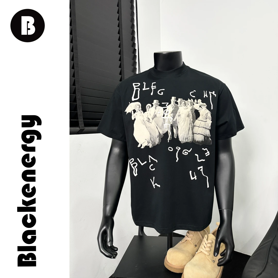 小领口T恤男士夏季美式百搭印花人像重磅ins小众欧美痞帅短袖潮流