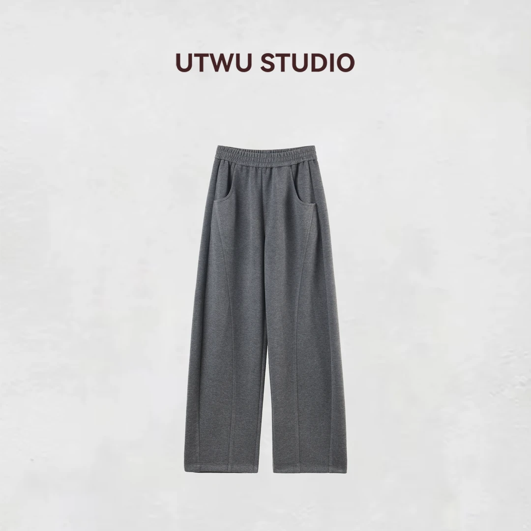 UTWU小敏 「漫步华尔街」羊毛混纺弯刀型拼缝松紧休闲裤LS40423615