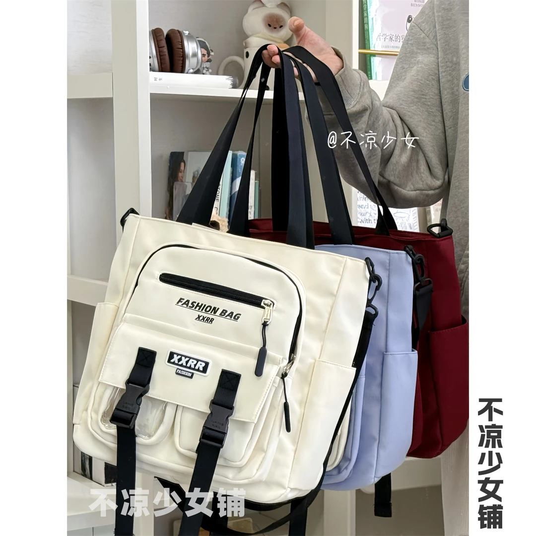 工装大容量手提斜挎包美式复古潮流小众单肩托特包学生上课补习包