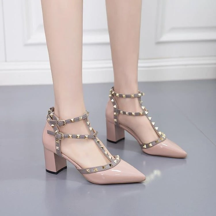 GIOIO性感欧美凉鞋年柳钉高跟鞋百搭时装气质中粗跟单鞋气质女鞋