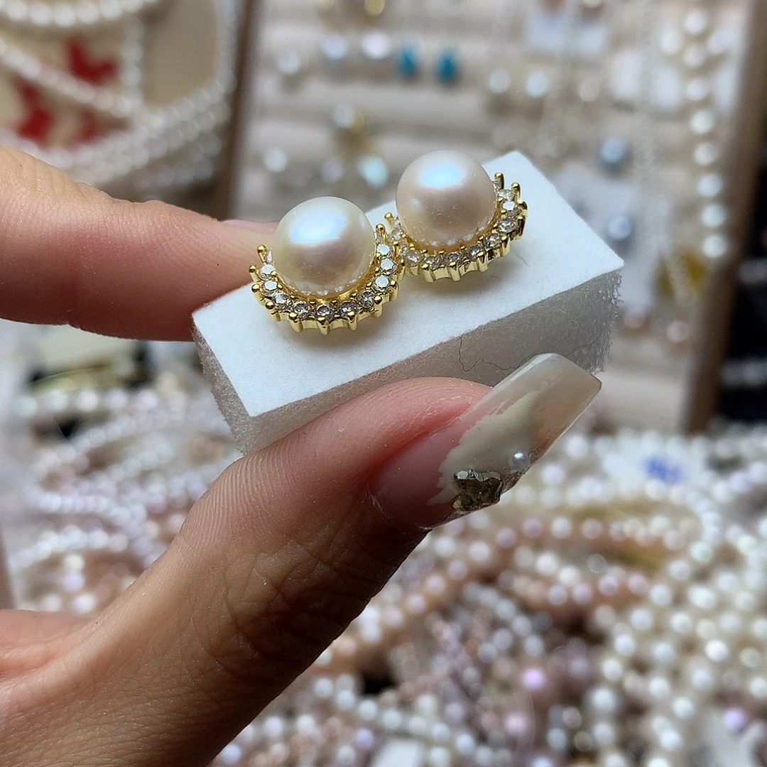 淡水珍珠8-9未镶嵌d34耳环