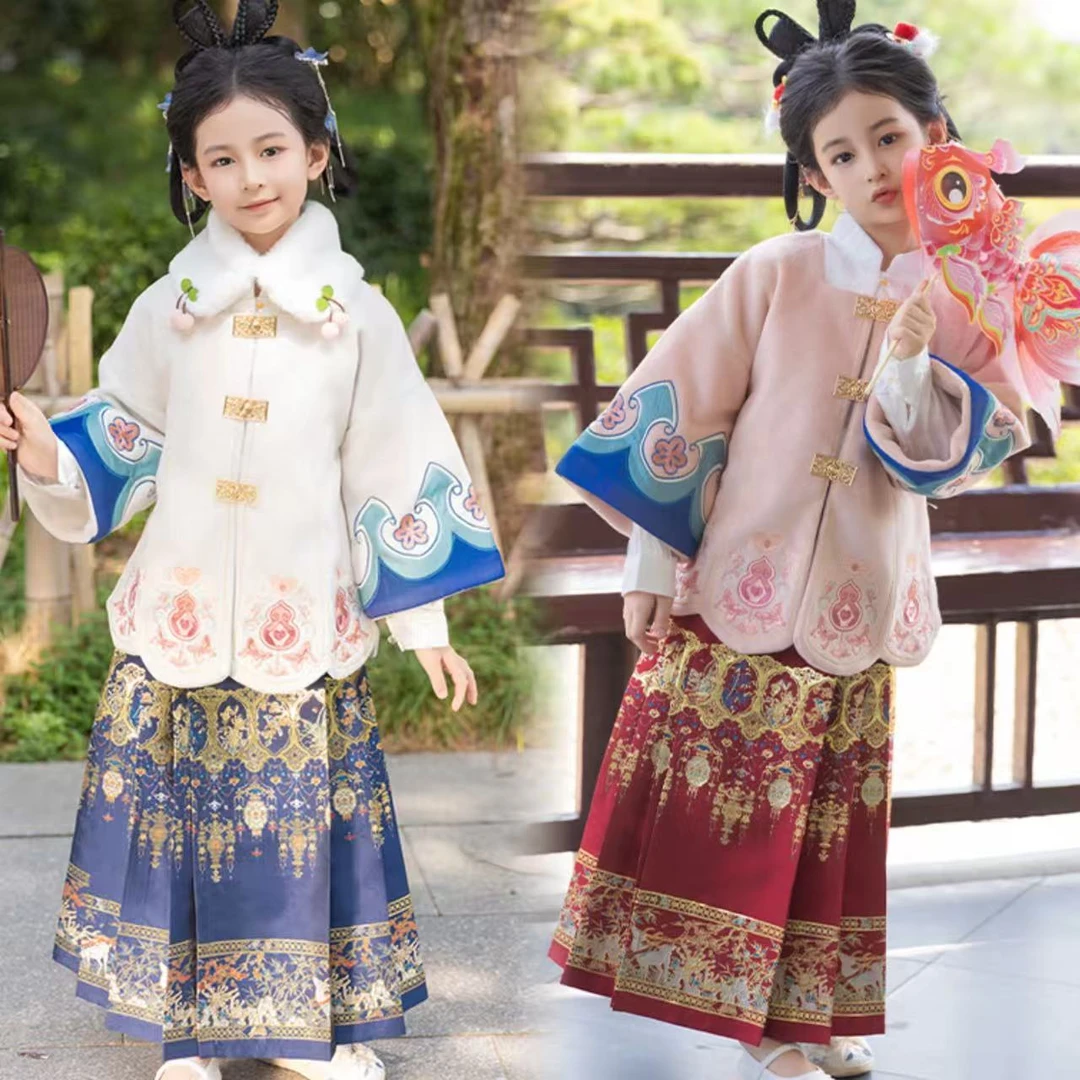 童锣湾明制方领大衣童装冬季拜年服国风上衣可搭马面裙【福禄生花】