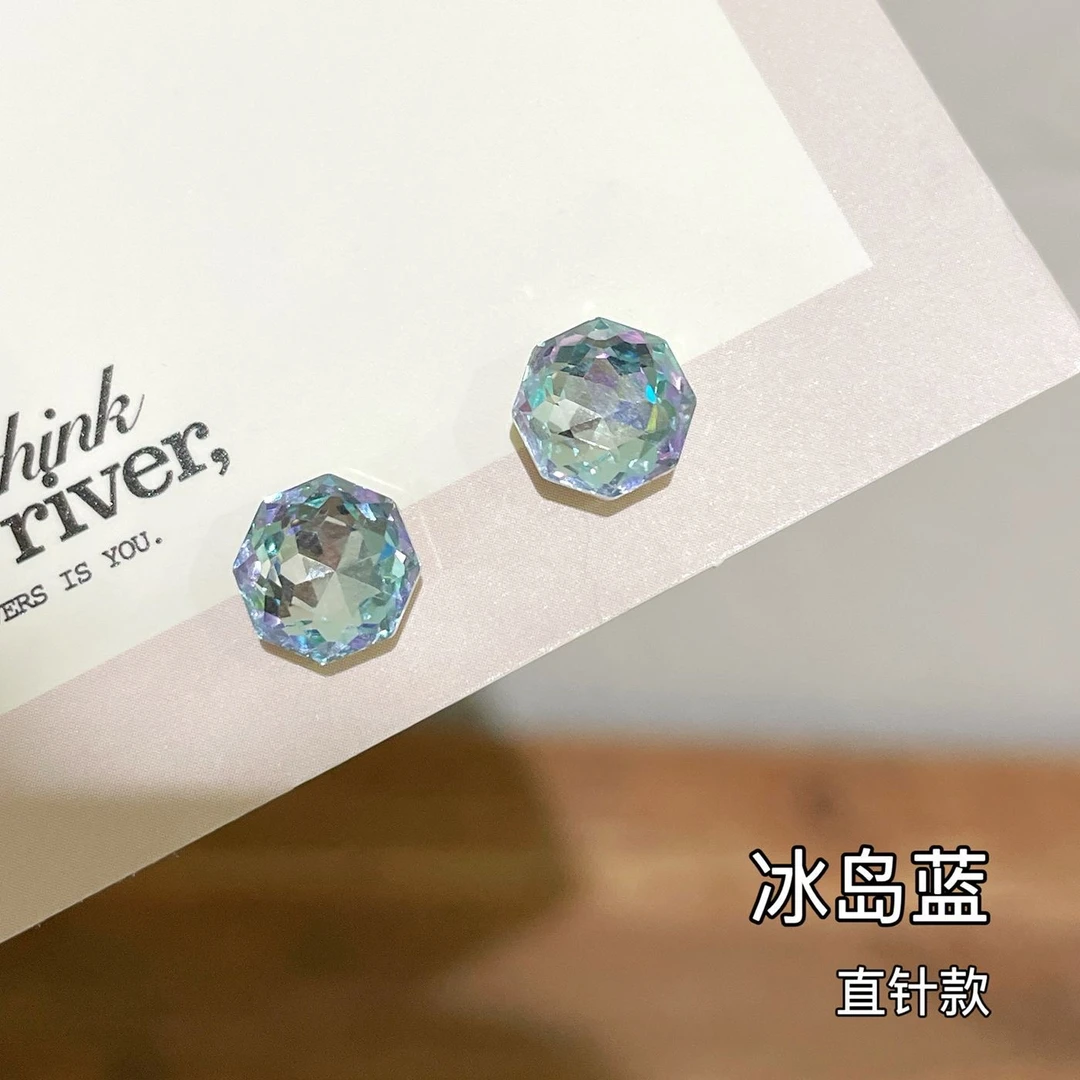 铜合金耳饰 超闪八边耳钉耳骨钉女新款高级感精致百搭耳环E1635