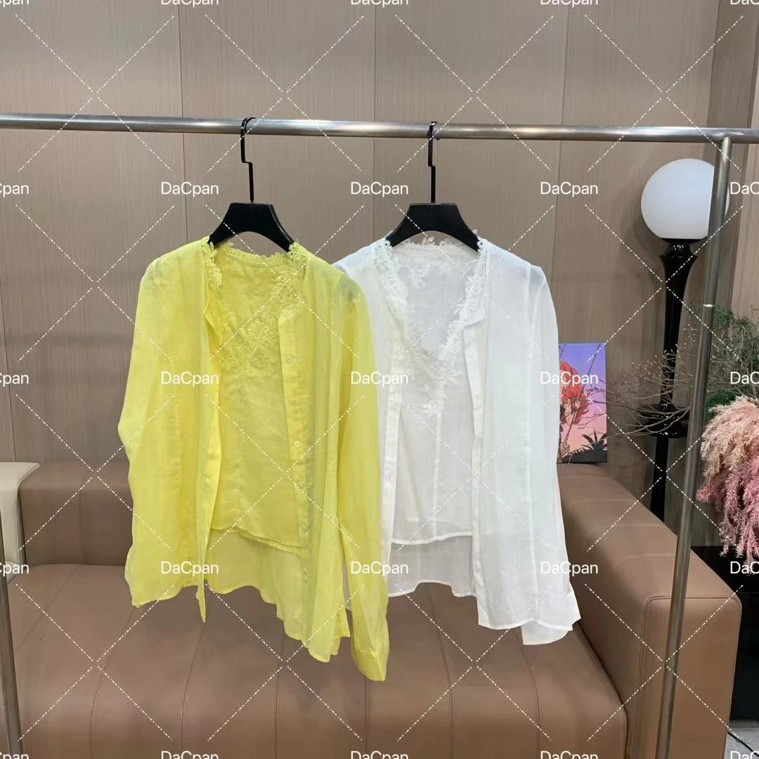 DACPAN-“轻松茶话”轻奢拼蕾丝苎-麻上衣两件套 2025/盼·25042344
