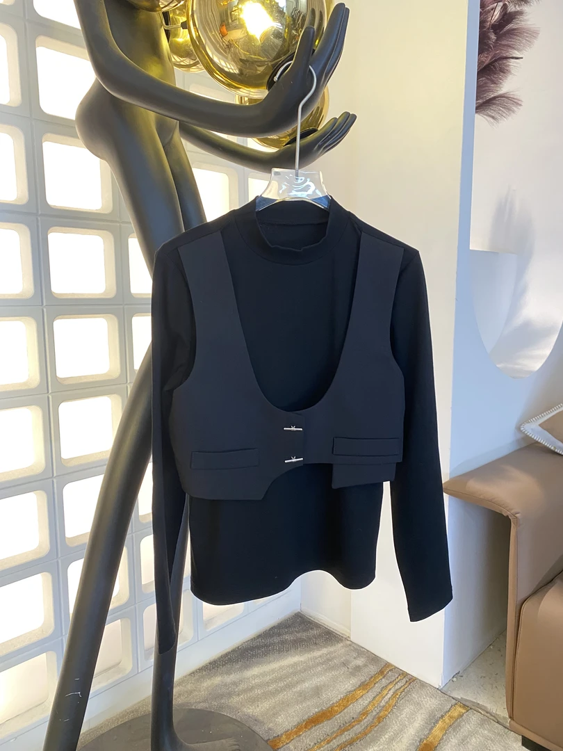 (文萱推荐）洋气高级设计师别致假两件上衣