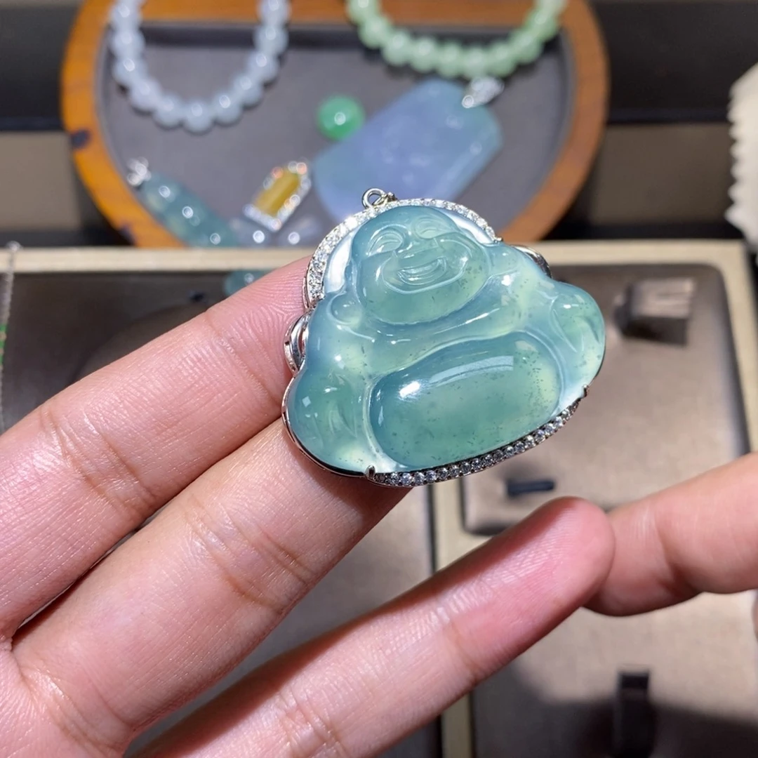 颈饰银S925镀金镶嵌翡翠佛公