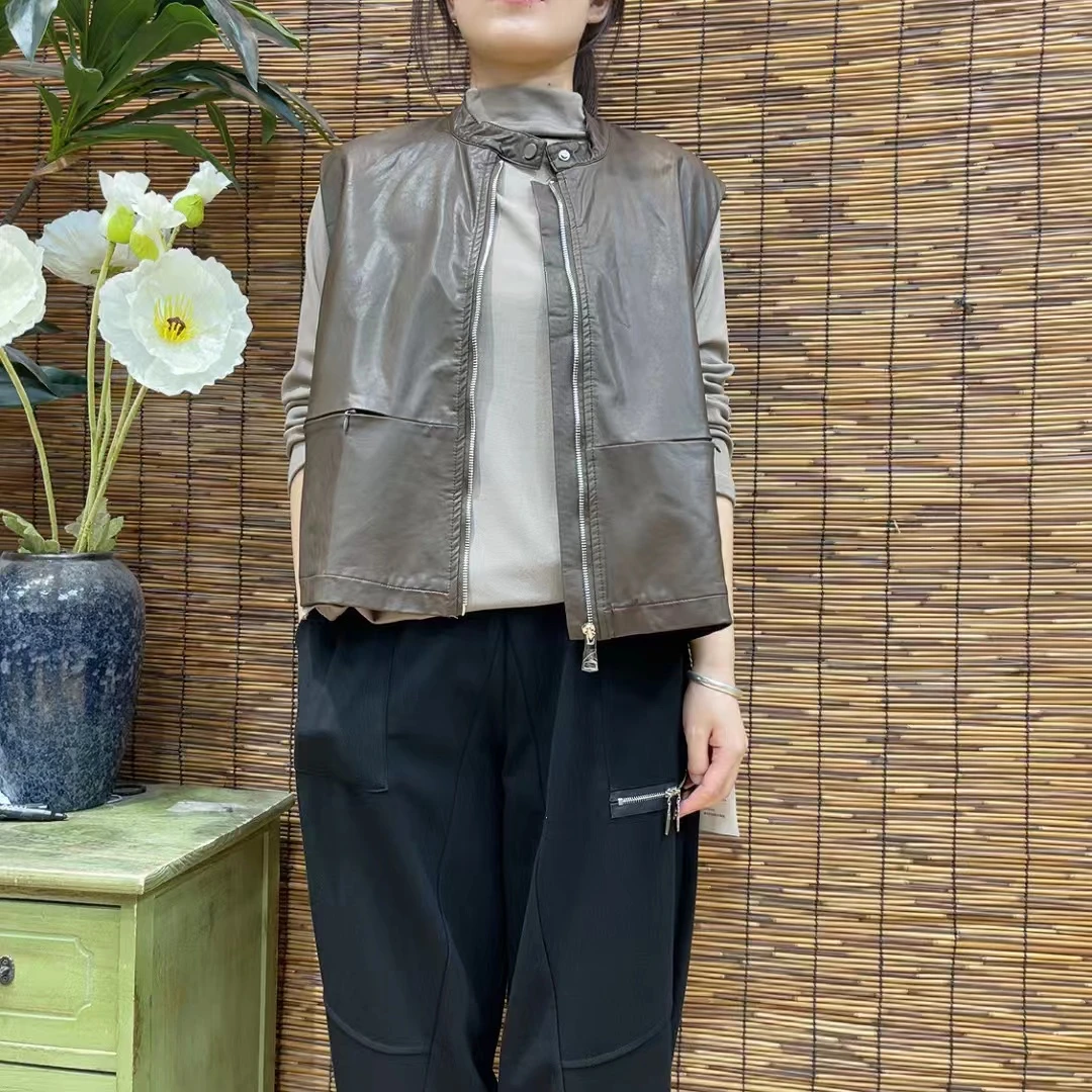 5854新款春秋休闲气质减龄上衣无袖皮马甲