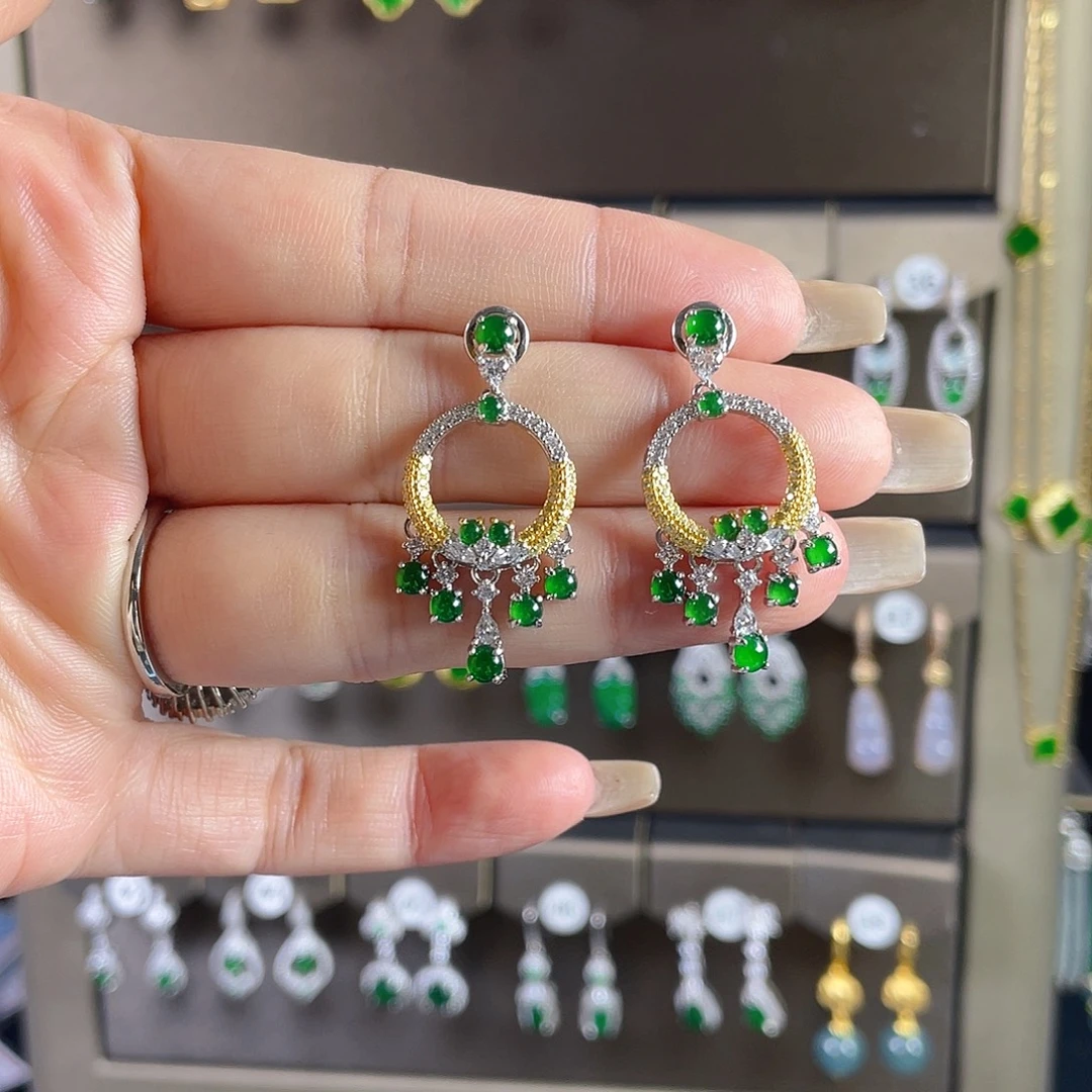 翡翠银S925镶嵌耳饰翡翠