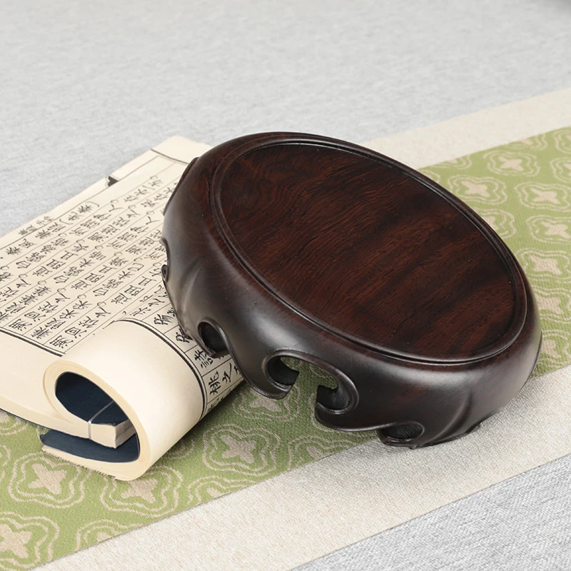 【墨至晟】黑檀木如意摆件底座 尺寸：内径18外径22高4.5厘米