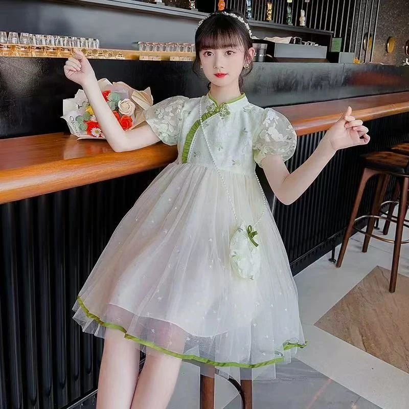 1006女童小碎花绿色连衣裙