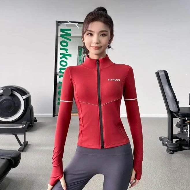 【45号】J32808HR瑜伽服女紧身拉链长袖跑步训练运动健身服外套M