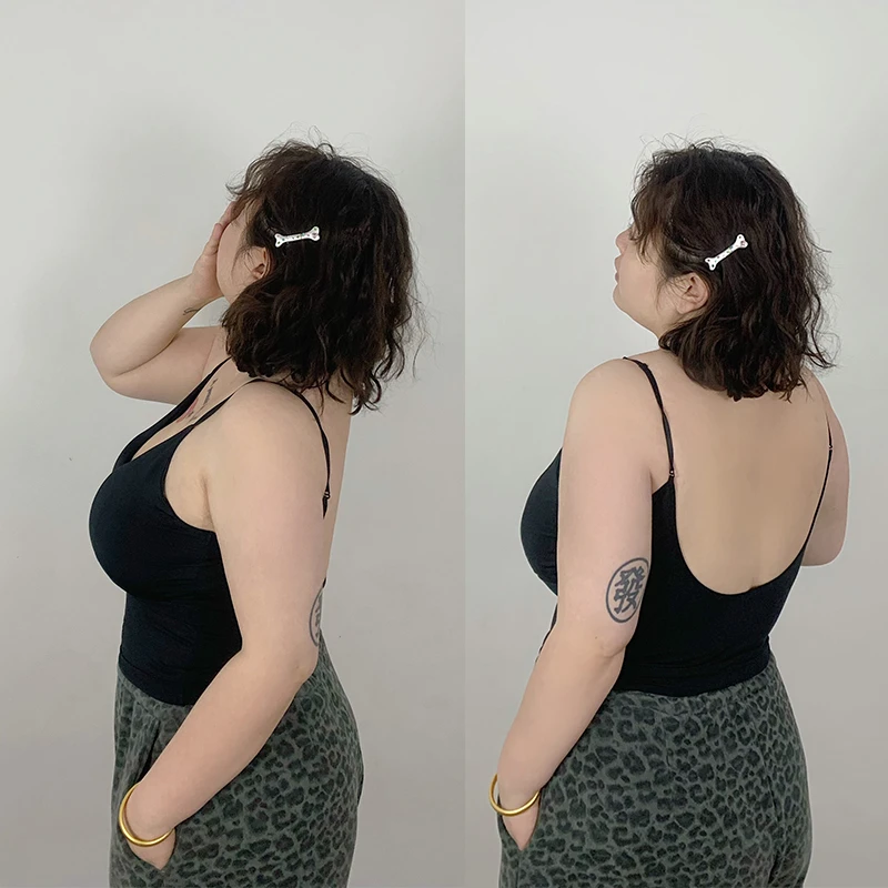 Milu家大码女装带胸垫露背性感吊带背心胖mm弹力修身内搭美背上衣