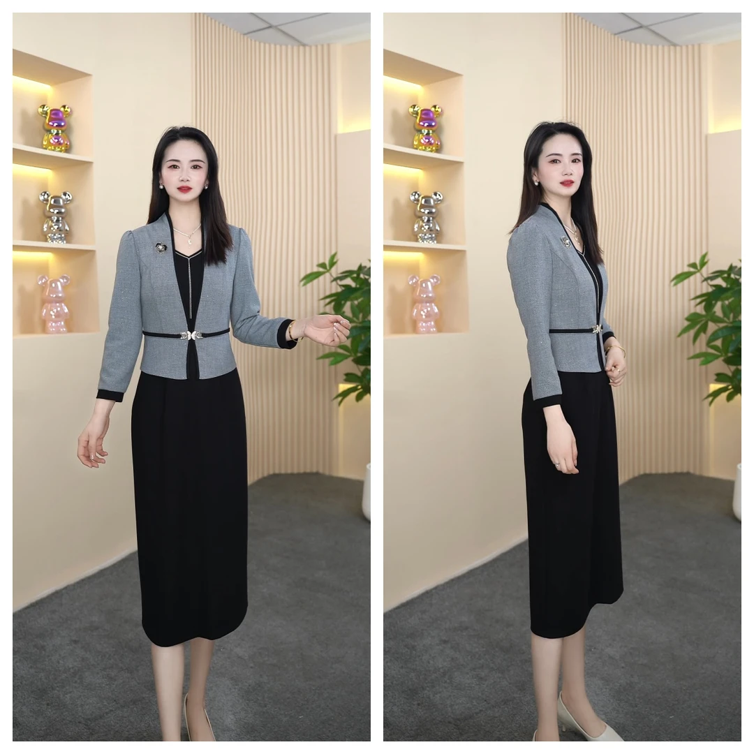 2025春季新款气质修身减龄显瘦时尚洋气百搭假两件连衣裙