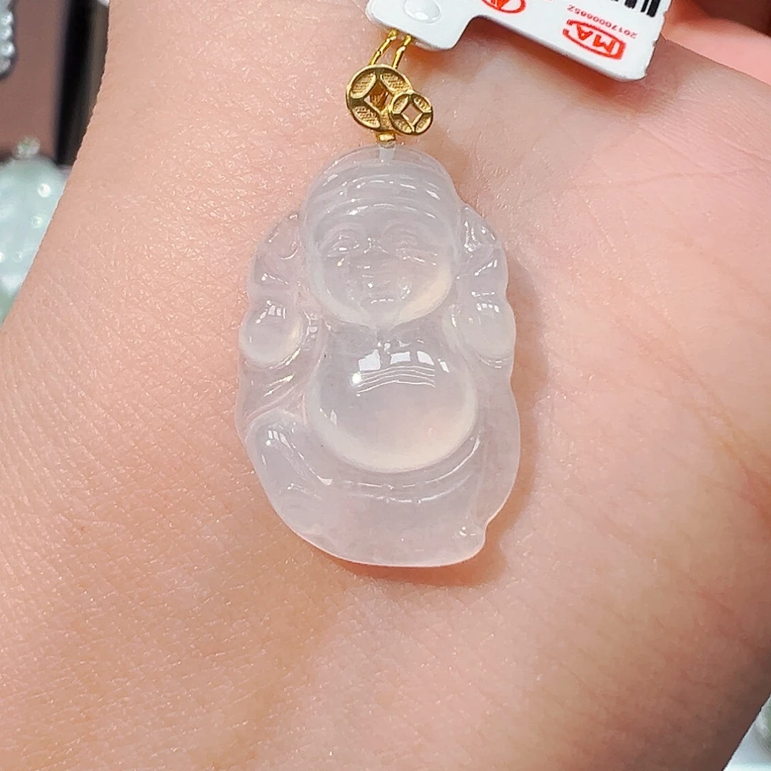 翡翠18K金镶嵌吊坠(不含链)财神爷