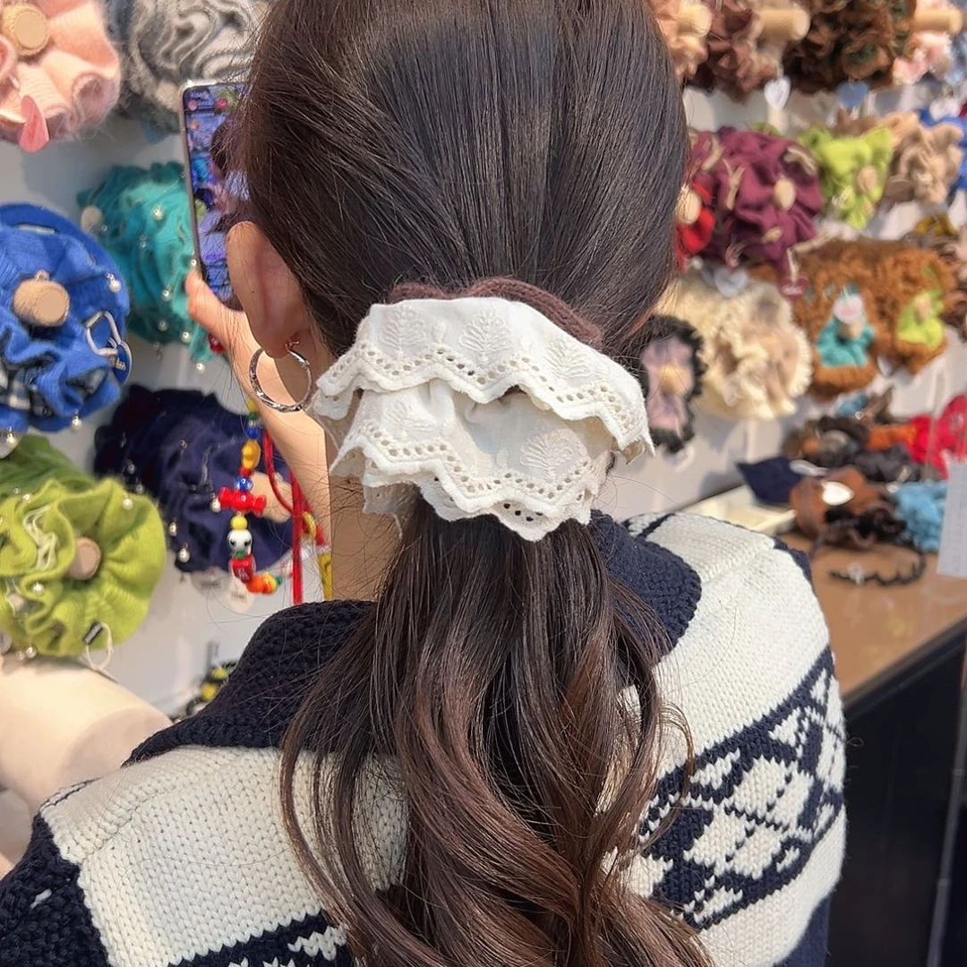 布艺铁合金白色发圈