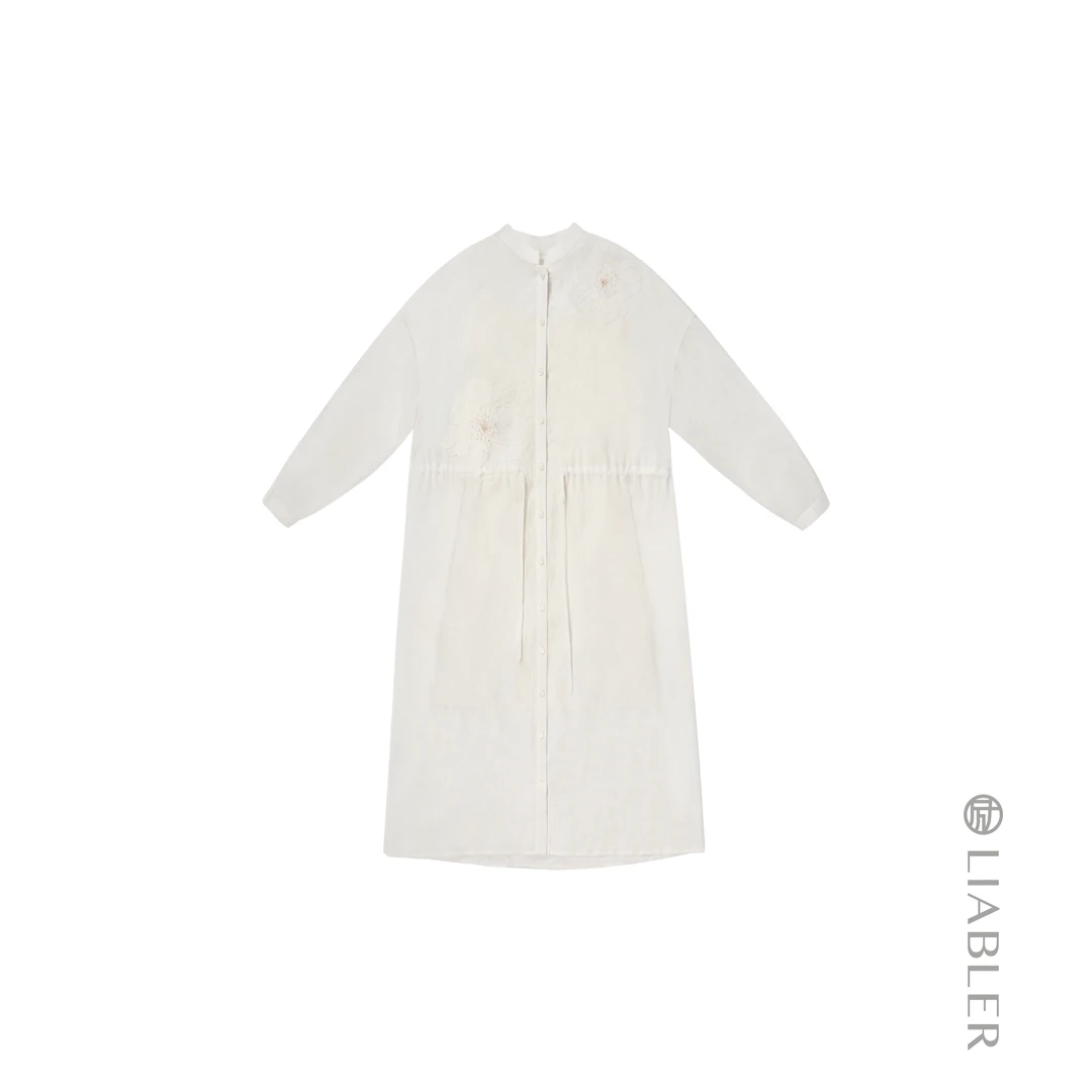 LIABLER C25春夏抽绳珠绣款长袖连衣裙配吊带 LSS25297D