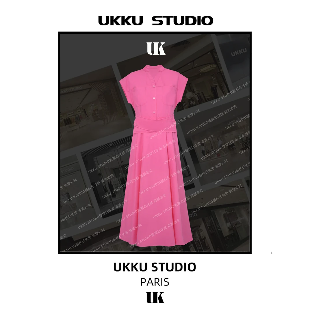 LILI【UKKU STUDIO】小众设计连衣裙时尚休闲百搭简约粉色裙512371