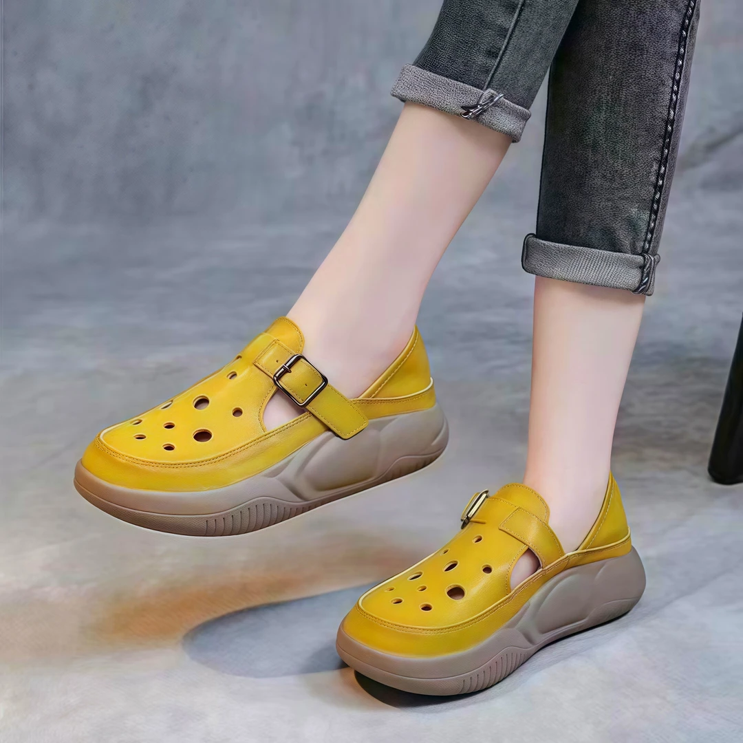 2025春夏镂空女鞋厚底透气女单鞋两穿款半拖鞋休闲百搭女鞋洞洞鞋
