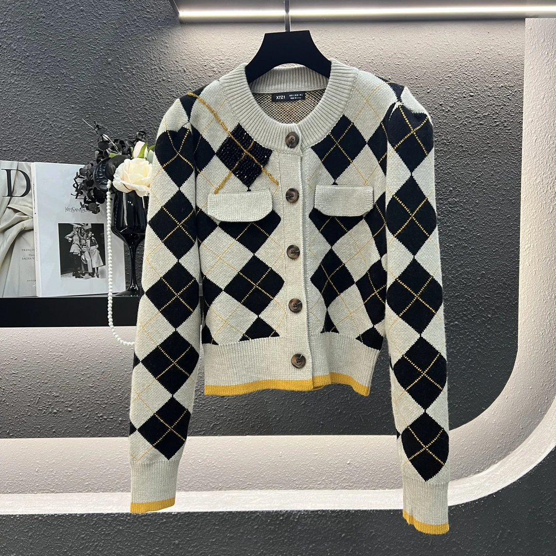 【小乔】秋冬羊毛开衫外套重工串珠长袖上衣显白时尚洋气173