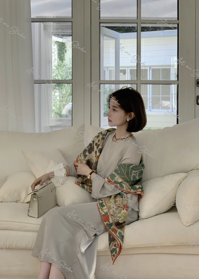 【100醋酸黑标】慵懒腔调光感斜裁完美腰线上衣半裙套装w1846p2a