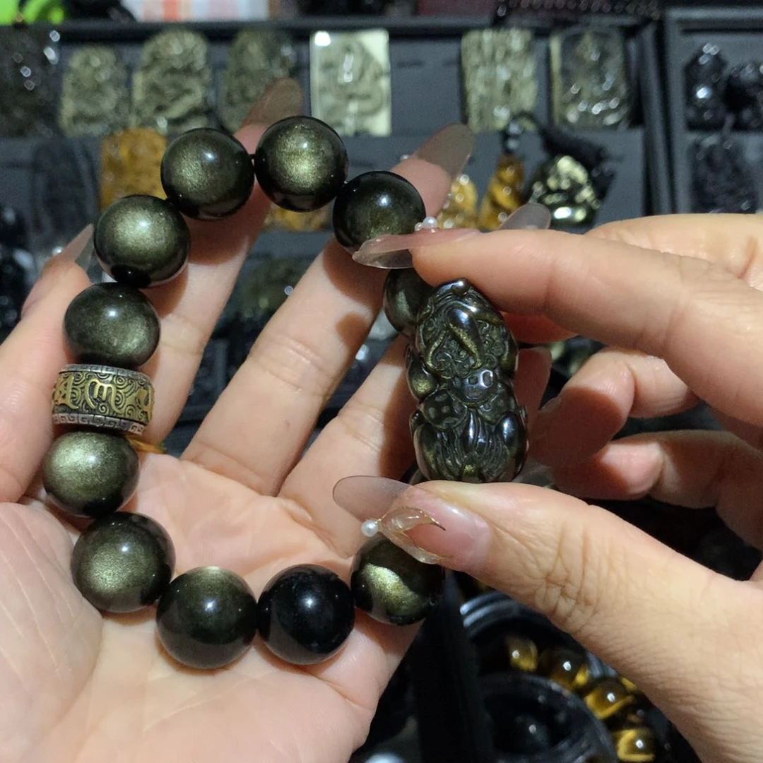 未镶嵌黑曜岩手链榆****行