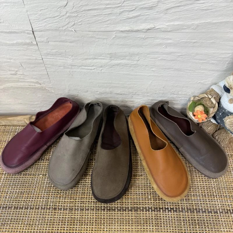 2025复古新款中口一脚蹬懒人鞋平底女鞋拼接森系百搭软底