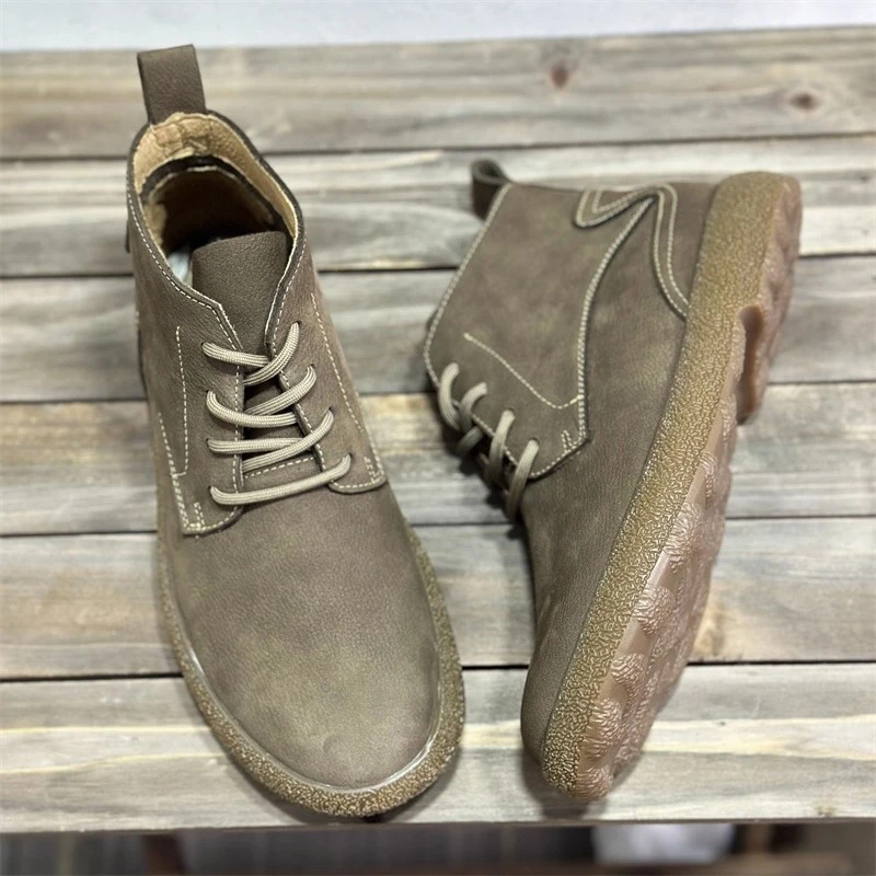 EAEOVNI秋季复古短靴男士中高帮宽头马丁靴男款休闲软底男鞋