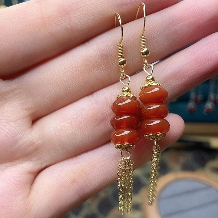 石英质玉耳钉银S925镶嵌