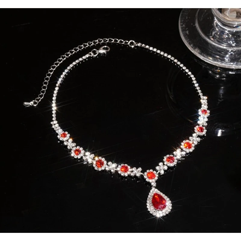 铜合金合成锆石项链 铜合金8422经典红色剔透白珠点缀项链