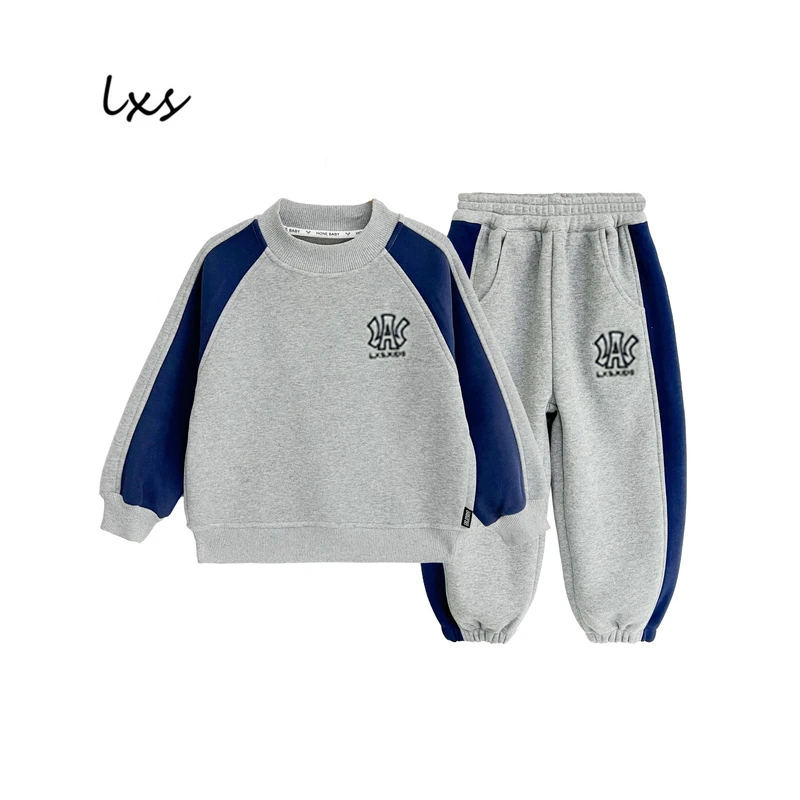 舅舅严选儿童冬季加绒韩版男童时尚百搭潮流洋气长袖帅气套装Q370