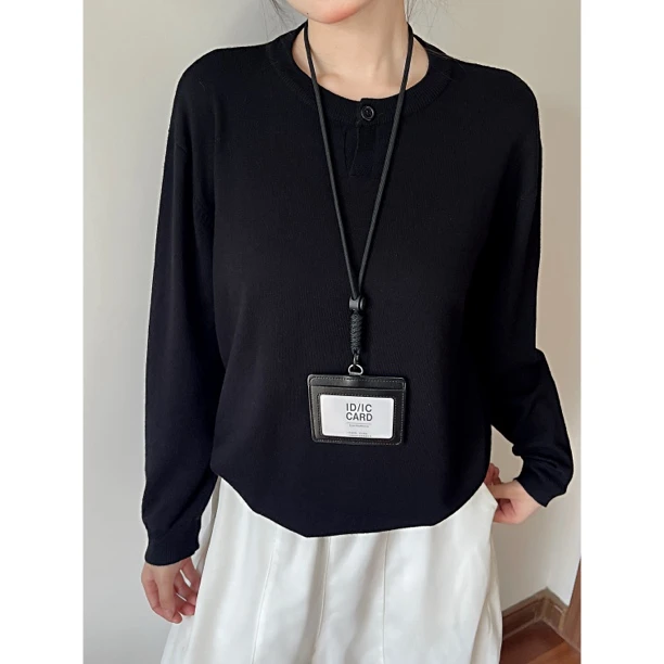 胖头鱼秋冬复古亨利基础款领针织长袖T休闲百搭cleanfit老钱上衣