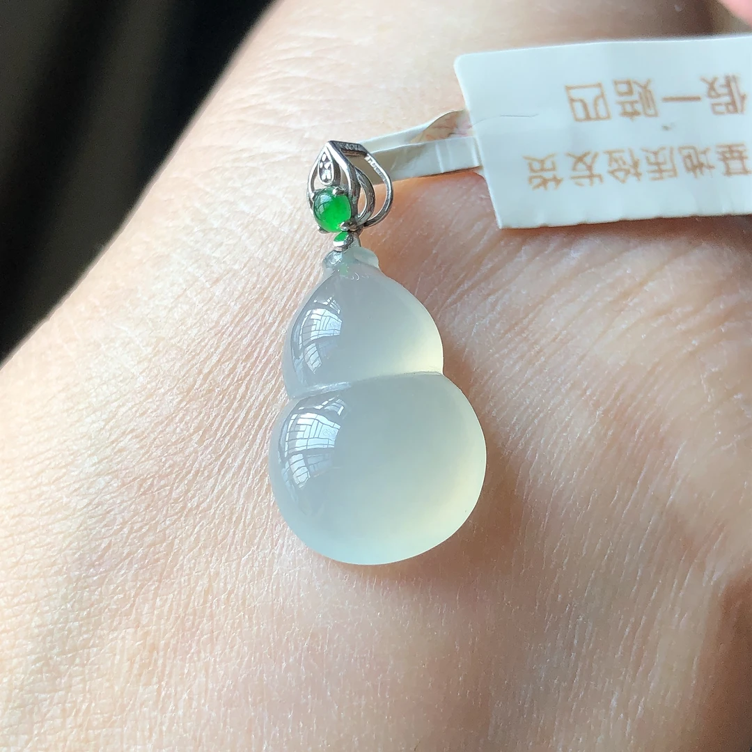 缅甸天然A货翡翠18k金镶嵌老坑冰种葫芦吊坠裸石尺寸17.6/11.5/6