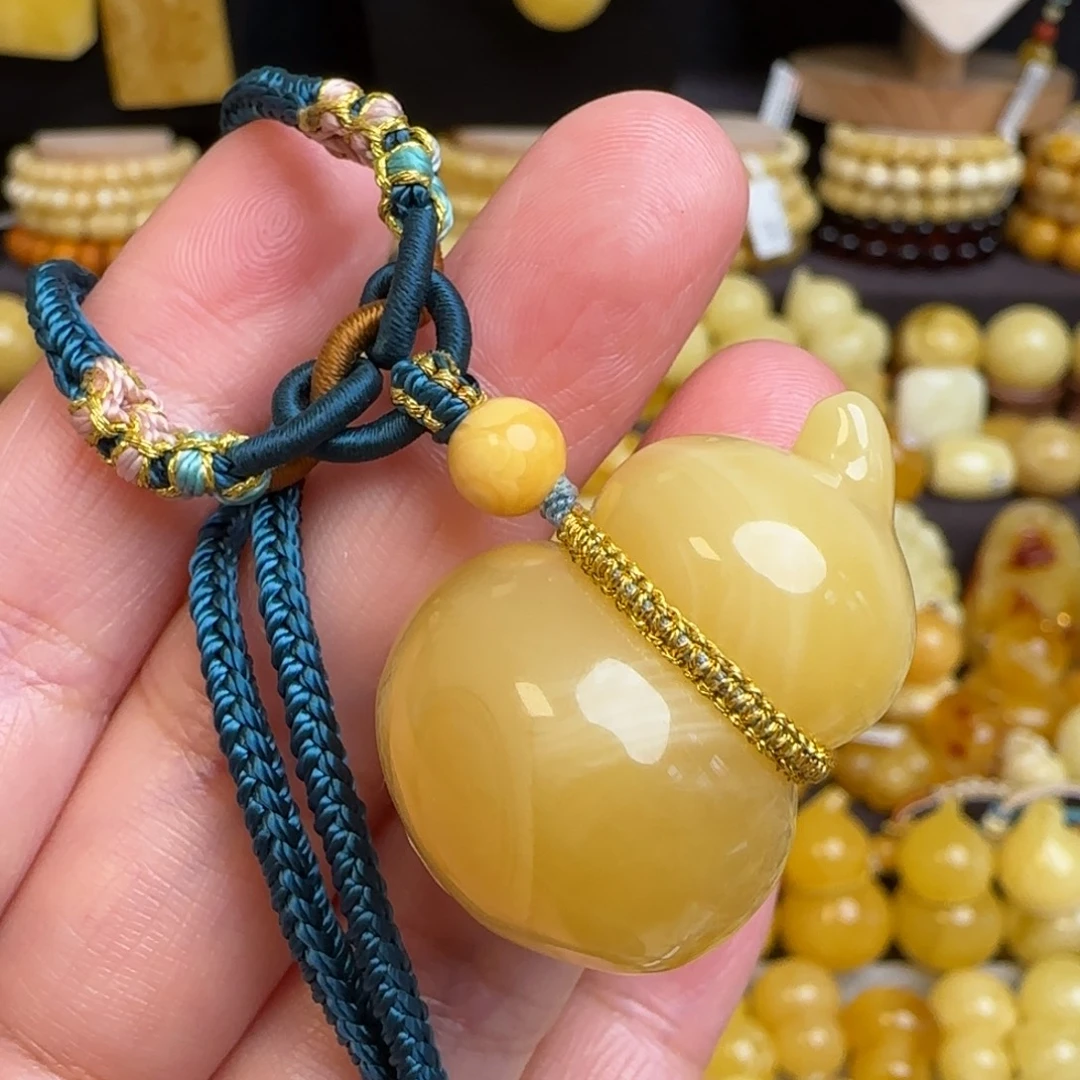 琥珀未镶嵌套链天然俄料蜜蜡葫芦吊坠