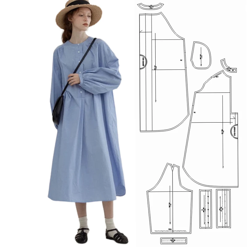 布期而制205纸样长袖连衣裙做衣服服装裁剪图纸