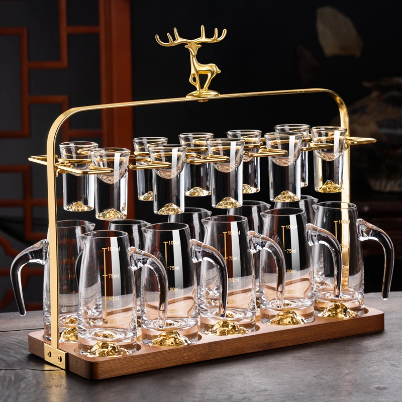 家用金山白酒杯分酒器套装中式小酒杯子弹杯轻奢高级水晶玻璃酒具