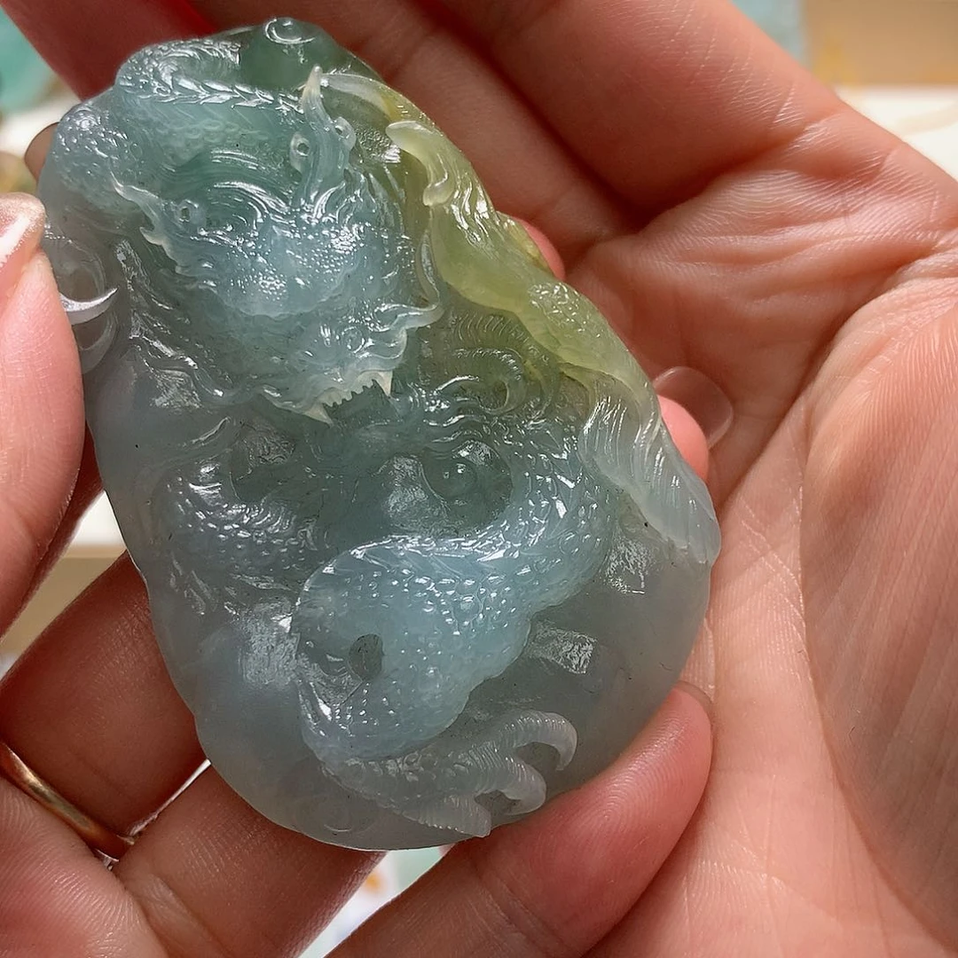 定制翡翠未镶嵌蓝*龙牌