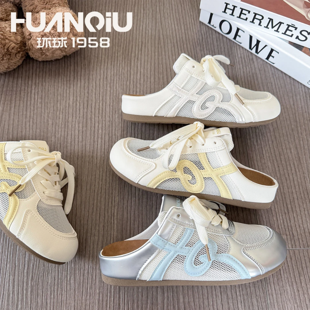 HUANQIU/环球网面透气德训半拖鞋厚底ins夏天穿搭休闲鞋韩版百搭