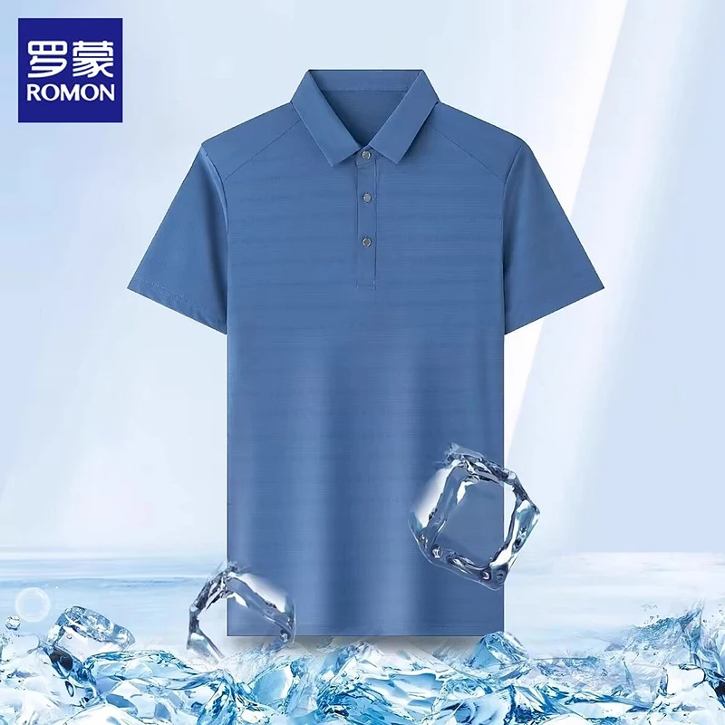 罗蒙冰丝Polo衫男士夏季新款翻领半袖上衣透气凉感休闲短袖t恤男