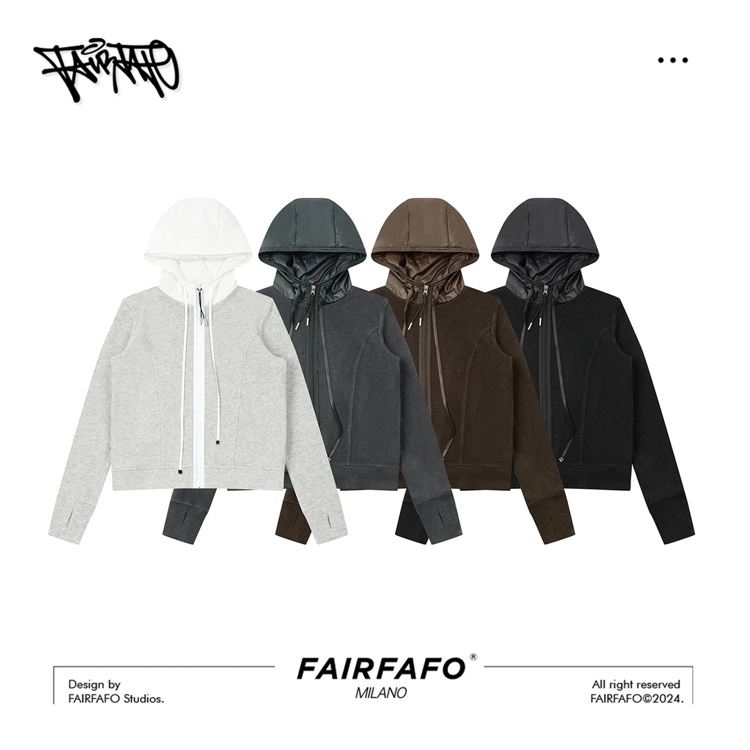 FAIRFAFO林肉肉【设计感连帽拼接磨毛卫衣】DT4WC0190长袖宽松简约