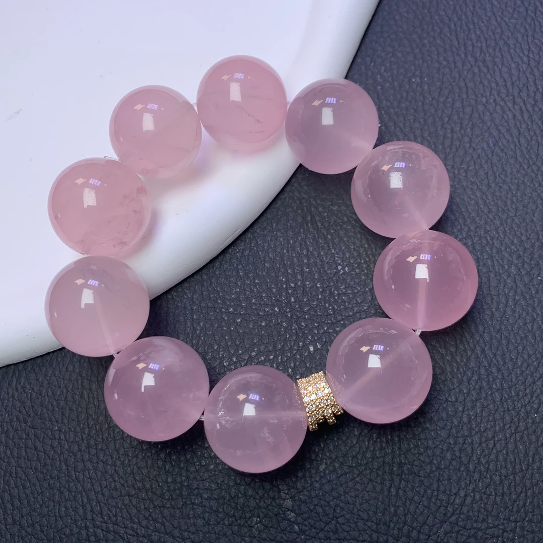 天然老矿马粉手链粉嫩2022mm大颗粒马达加斯加粉水晶手串显瘦显白