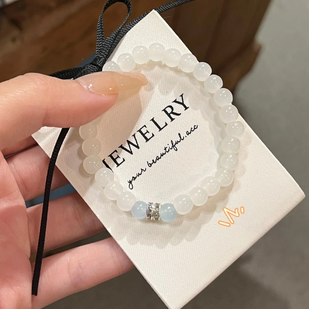 合金手链 2025新款冰种白色串珠手串女ins高颜小众设计学生手链闺
