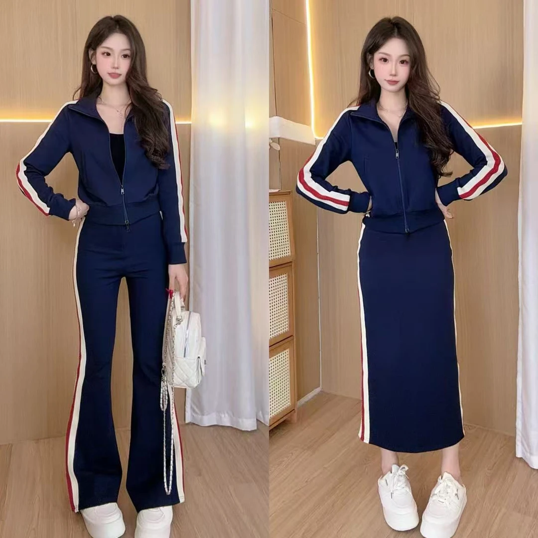 时尚休闲运动服套装女2025早秋新款短款拉链开衫外套套装