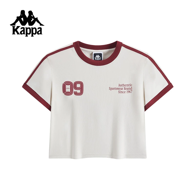 Kappa/卡帕女士短款圆领t恤撞色内搭上衣百搭夏季短袖T恤